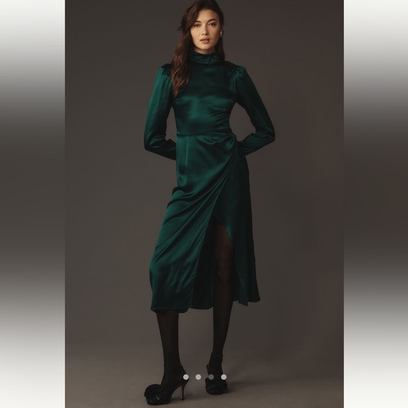 Reformation Carmelina Silk Dress Dark Green Size 12 NWT - Picture 6 of 16
